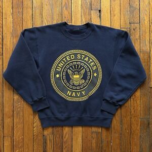 Vtg Y2K United States Navy Crewneck Sweatshirt‎ Men Small Blue Gold Graphic